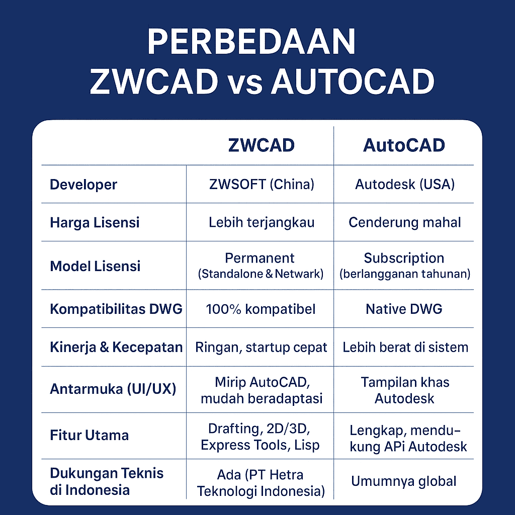 Perbedaan ZWCAD vs AutoCAD